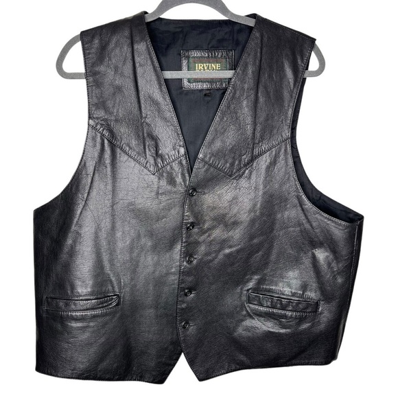 Vintage Irvine Park Men’s Black Leather Button Vest Lined Pockets Biker Size XL - Picture 5 of 14